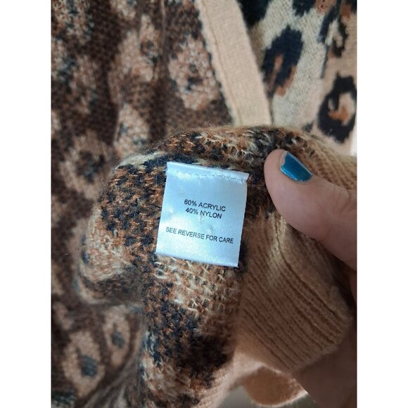 Witty Fox Open Cardigan Sweater Animal Print Business Casual Y2K Winter Sz Large - Picture 5 of 6